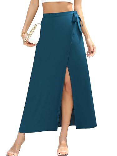 Missufe Damen Sommer Freizeit Strand Bademode Schlitz Flowy Swing Maxi Wickelrock (Stahlblau, Mittel) von Missufe