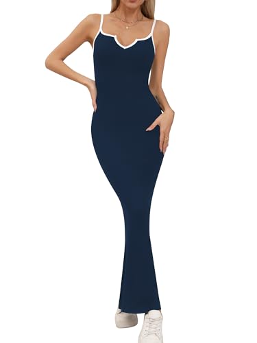 Missufe Damen Sommer Maxikleid Bodycon Freizeitkleider Spaghettiträger Ärmellos Figurbetontes Slip Kleid (Königsblau, Mittel) von Missufe