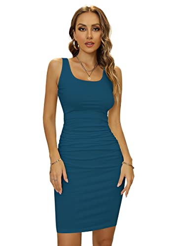 Missufe Damen Sommerkleid Bodycon Freizeitkleid Knielanges Bleistiftkleid Enges Figurbetontes Kleider (Ozeanblau, groß) von Missufe