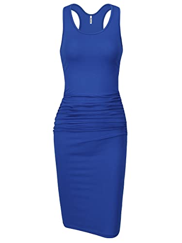 Missufe Damen ärmelloses Racerback Tank gerüschtes figurbetontes Sommerkleid Midi tailliertes Freizeitkleid - Blau - Mittel von Missufe