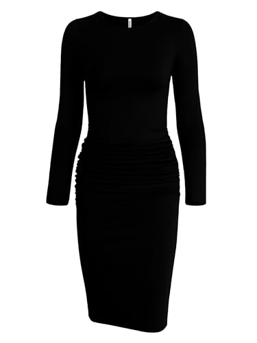 Missufe Figurbetontes Freizeitkleid Bodycon Knielanges Kleider Damen Enges Bleistiftkleid (Klassisches Schwarz, X-Klein) von Missufe