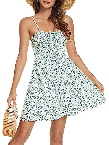 Missufe Freizeitkleid Sommerkleid Spaghettiträger Swing Blumenkleider Damen Cami Kleider (weiß, klein) von Missufe