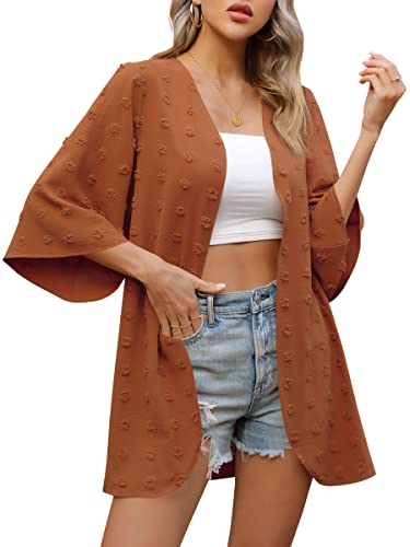 Missufe Kimono Cardigan Strickjacke Strand Chiffon Damen Strickjacke Bikini Sommer Cover Up Bademode Vertuschung (Orange, Groß) von Missufe