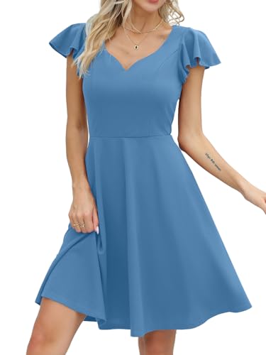 Missufe Kurz A-Linie Herzausschnitt Minikleid Cocktailkleid Damen Elegant Vintage Kleider (Hellblau, XX-groß) von Missufe