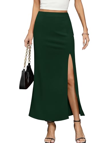 Missufe Langer Röcke Hohe Taille Maxirock Damen Elegant Sommer Schlitz Skirt Rock (Dunkelgrün, klein) von Missufe