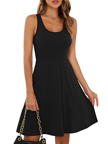 Missufe Rockabilly Sommerkleid Minikleid Tank Kleider Damen Skaterkleid Kurzes Freizeitkleid (schwarz, groß) von Missufe