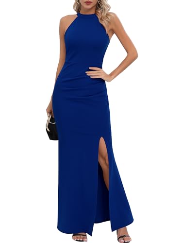 Missufe Schlitz Elegant Bodycon Lang Ballkleider Damen Maxikleid Partykleid Neckholder Ärmelloses Abendkleid (Blau, groß) von Missufe