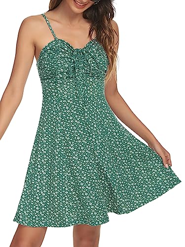 Missufe Sommerkleid Blumenkleid Swing Cami Freizeitkleid Damen Spaghettiträger Kleider (Grün, Mittel) von Missufe