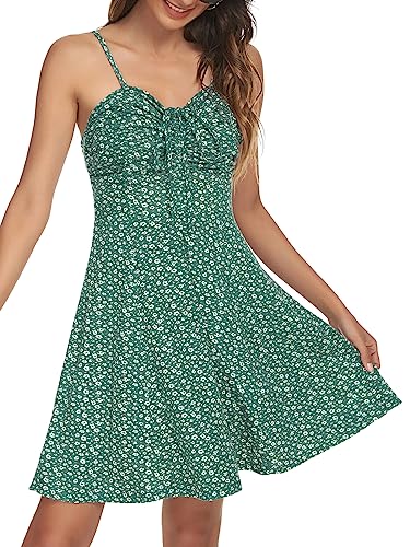 Missufe Sommerkleid Blumenkleid Swing Cami Freizeitkleid Damen Spaghettiträger Kleider (Grün, X-groß) von Missufe