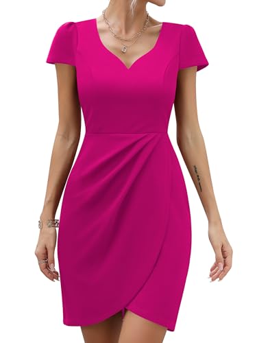 Missufe Wickelkleid Cocktailkleid Hochzeitsgast Elegant Sommerkleid Damen Partykleid Minikleid Bodycon Figurbetontes Enges Kleider (Rosenrot, S) von Missufe