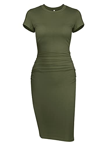 Missufe intl Damen Casual Gerafftes figurbetontes kurzärmeliges Midi-T-Shirt-Kleid - Grün - Groß von Missufe