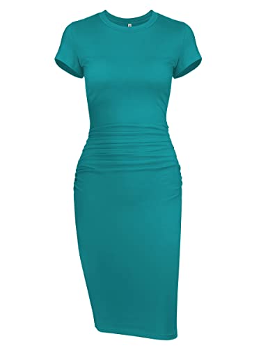 Missufe intl Damen-T-Shirt, figurbetont, gerüscht, kurzärmelig, Midi-Sommerkleid, tailliertes Freizeitkleid, Türkis/Ausflug, einfarbig (Getaway Solids), Groß von Missufe