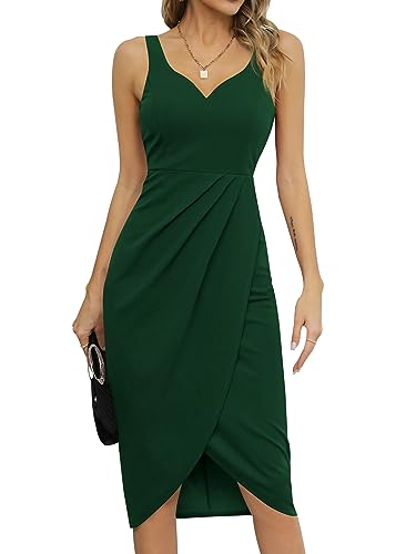 Missufeintl Cocktailkleid Wickelkleid Midikleid Elegant Sommerkleid Damen Partykleid Bodycon Vintage Kleider (Dunkelgrün, X-Groß) von Missufeintl