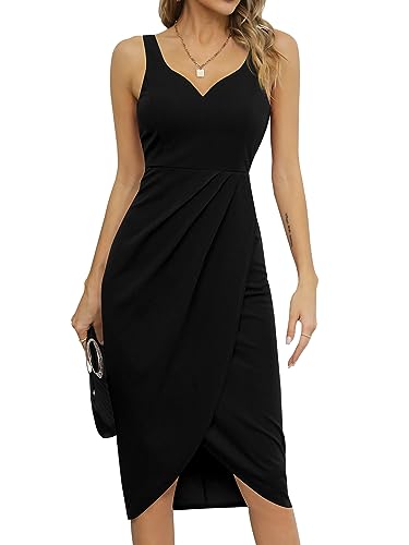 Missufeintl Cocktailkleid Wickelkleid Midikleid Elegant Sommerkleid Damen Partykleid Bodycon Vintage Kleider (Schwarz, x-klein) von Missufeintl