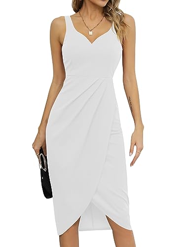 Missufeintl Midikleid Cocktailkleid Wickelkleid Sommerkleid Partykleid Damen Elegant Bodycon Vintage Kleider (weiß, groß) von Missufeintl