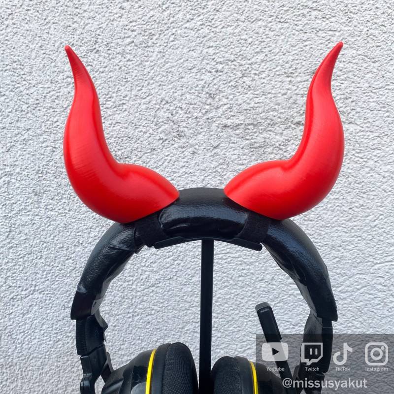Diablo Demon Horns Kopfhörer Aufsatz, Gothic Cosplay Gebogene Hörner, Gamer Zubehör, Gaming Streamer Geschenk, Accessoires von MissusYakut