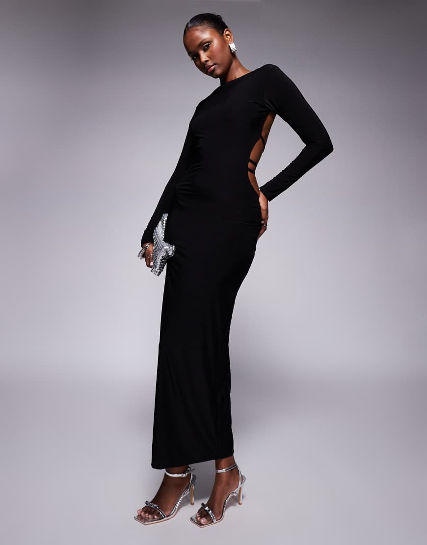 Missy Empire - Anschmiegsames, doppellagiges Bodycon-Maxikleid in Schwarz mit Rückenausschnitt Missy Empire - Anschmiegsames, doppellagiges Bodycon-Maxikleid in Schwarz mit Rückenausschnitt von Missyempire