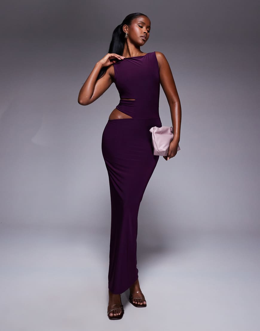 Missy Empire - Doppelt geformtes, anschmiegsames Maxikleid in Lila mit seitlichem Cut-out Missy Empire - Doppelt geformtes, anschmiegsames Maxikleid in Lila mit seitlichem Cut-out von Missyempire