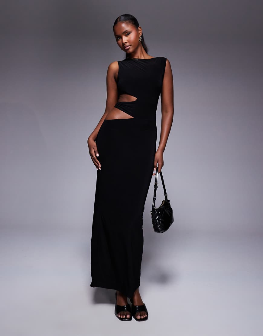 Missy Empire - Doppelt geformtes, anschmiegsames Maxikleid in Schwarz mit seitlichem Cut-out von Missyempire