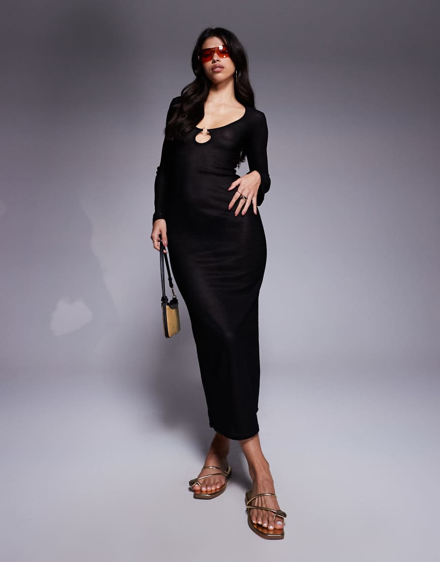 Missy Empire - Durchscheinendes Strand-Maxikleid aus Strick in Schwarz mit Schlüssellochausschnitt Missy Empire - Durchscheinendes Strand-Maxikleid aus Strick in Schwarz mit Schlüssellochausschnitt von Missyempire