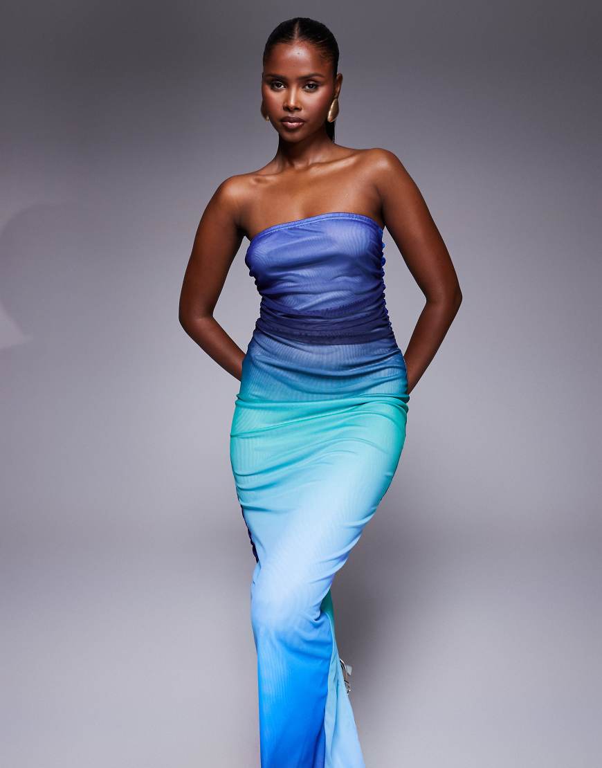 Missy Empire - Trägerloses Maxikleid aus Mesh in Blau-Ombré Missy Empire - Trägerloses Maxikleid aus Mesh in Blau-Ombré von Missyempire