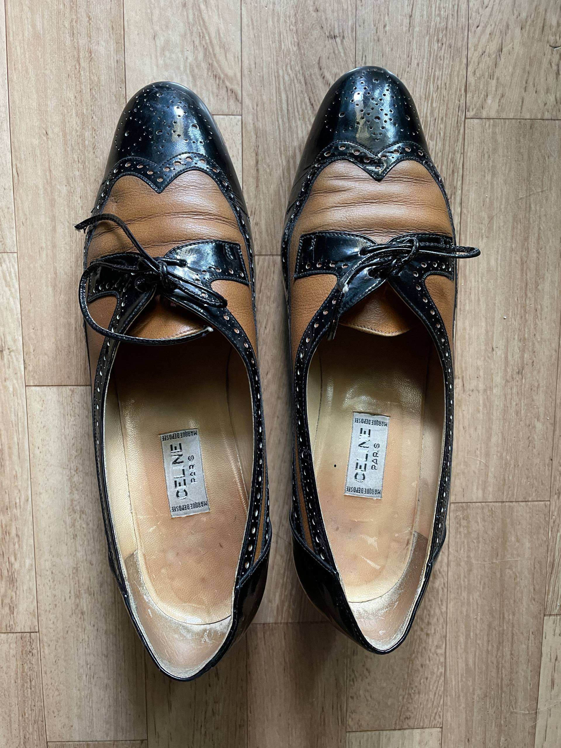 Designer 1970Er Vintage Schuhe in Schwarz Und Hellbraun Von Celine Aus Leder Größe 37Eu von MissysWonderbag