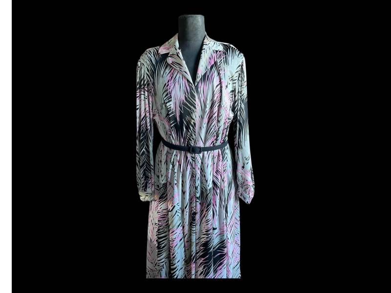 Seltenes Designer Tissus J. Leonard & Cie Paris Vintage 70Er Jahre Feder Print Jersey Kleid von MissysWonderbag