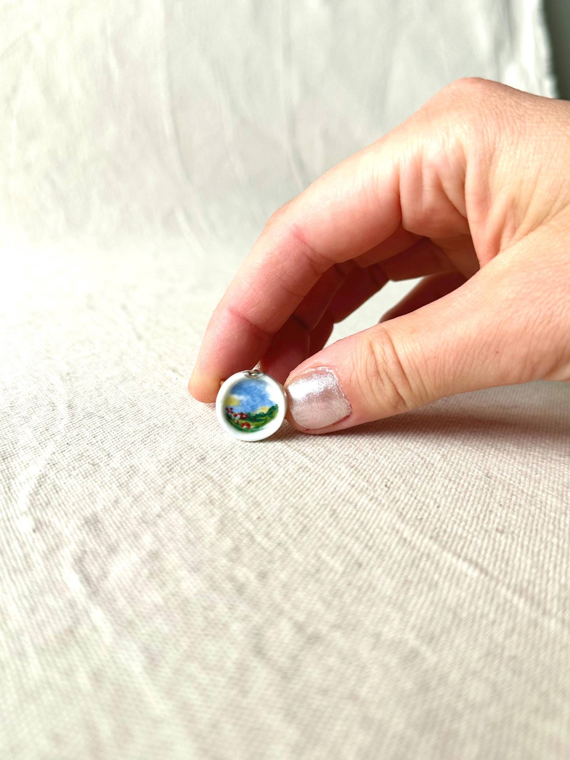 Landschaftsmalerei Ring, Keramik Miniaturmalerei, Malerei Porzellanring, Silberring Landschaftsmalerei Ring, Keramik Miniaturmalerei, Malerei Porzellanring, Silberring von Mistceramics