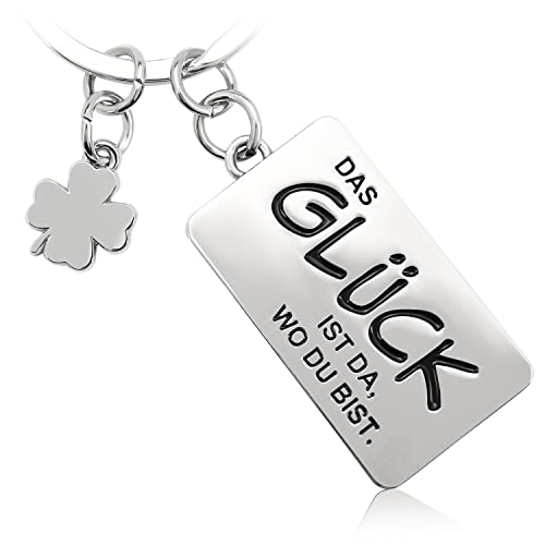 Mister Boncuk Glück Schlüsselanhänger mit Gravur - Glücksbringer aus Metall - Kleeblatt Anhänger für den Schlüsselbund - Das Glück ist da, wo du bist (Hochglanz Silber) von Mister Boncuk Handmade Jewelry