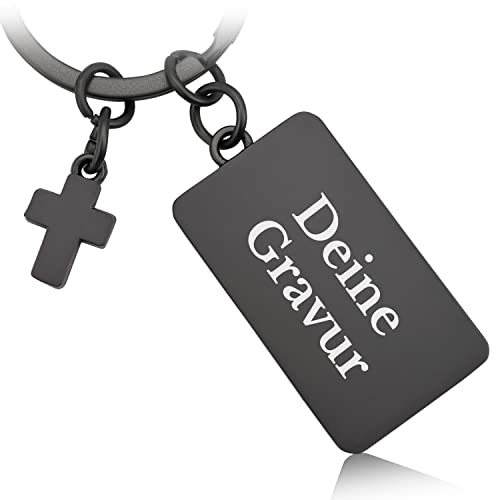 Mister Boncuk - RECTANGLY Schlüsselanhänger mit Gravur - Geschenk Liebe Freund Freundin - Personalisierter Schlüsselanhänger - Personalisierte Geschenke (Schwarzmatt - Kreuz) von Mister Boncuk Handmade Jewelry