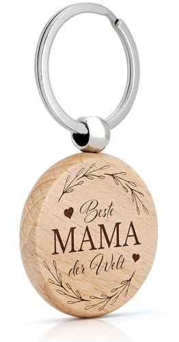 Mister Boncuk Roundi Schlüsselanhänger mit Gravur aus Holz - Personalisierter Holz Schlüsselanhänger Wunschgravur - Geschenke für Frauen & Männer (Beste Mama der Welt V1) von Mister Boncuk Handmade Jewelry