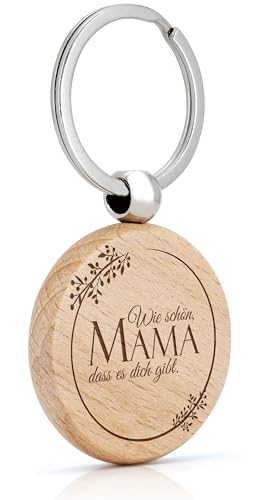 Mister Boncuk Roundi Schlüsselanhänger mit Gravur aus Holz - Personalisierter Holz Schlüsselanhänger Wunschgravur - Geschenke für Frauen & Männer (Wie schön Mama dass es dich gibt) von Mister Boncuk Handmade Jewelry