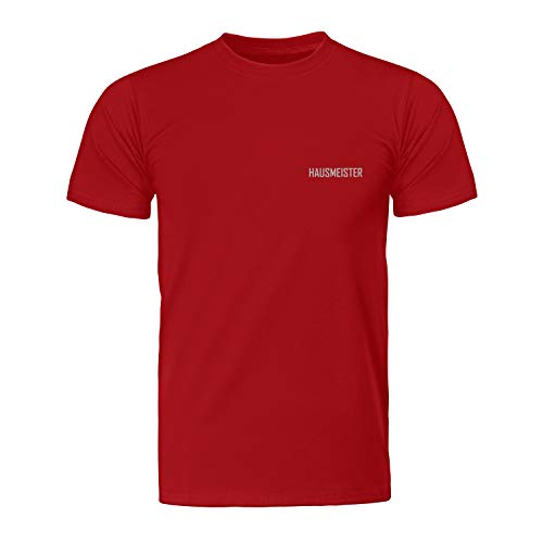 Hausmeister, Refektierender Druck, Herren T-Shirt - Fairwear -, Größe M, rot von Mister Warnwesto