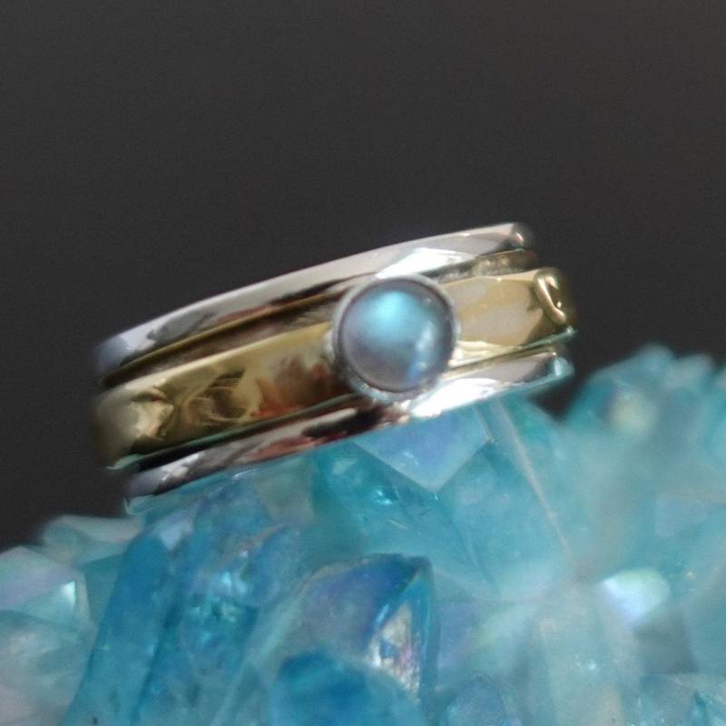 Gold Silber Labradorit Spinner Ring, 925 Sterling Messing, Blauer Edelstein Spinning Daumen Stressabbau Mistry Gems, Sp46Lab von MistryGems