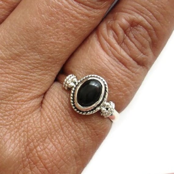 Boho Unisex Schwarzer Onyx Ring, Oval 925 Sterling Silber Geschenkideen Zum 7. Jahrestag, Schmuck Für Männer Und Frauen, Mistry Gems, R5O von MistryGems