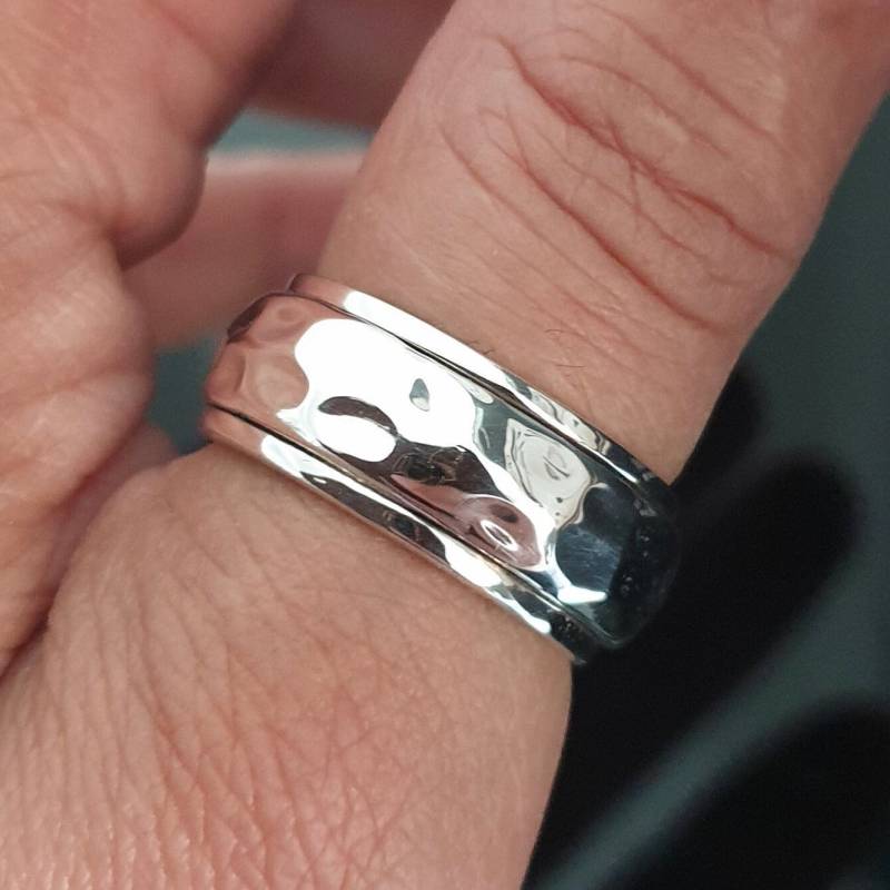 Unisex 9 Mm Spinner Ring, Gehämmert 925 Sterling Silber, Herren Ehering, Fidget Meditation Angst Relief Sp30H von MistryGems