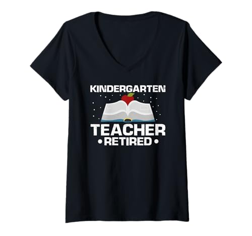 Damen Kindergarten Lehrer Ruhestand Mit Apfel Und Buch T-Shirt mit V-Ausschnitt Damen Kindergarten Lehrer Ruhestand Mit Apfel Und Buch T-Shirt mit V-Ausschnitt von Mit Stolz in den Bildungsruhestand