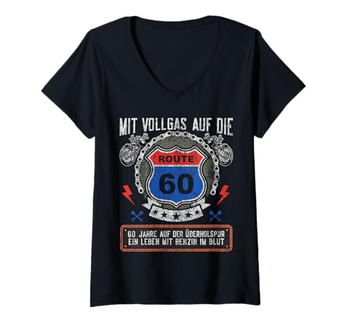 Damen 60 Geburtstag Motorradfahrer Biker Geschenk 60 Jahre T-Shirt mit V-Ausschnitt Damen 60 Geburtstag Motorradfahrer Biker Geschenk 60 Jahre T-Shirt mit V-Ausschnitt von Mit Vollgas auf die Route 60 - Geburtstag Biker