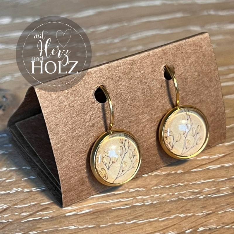 Cabochon Ohrringe "Golden Flower" Edelstahl Gold Cabochon Ohrringe "Golden Flower" Edelstahl Gold von MitHerzUndHolzShop