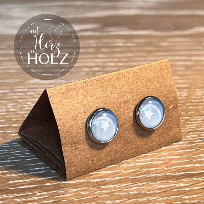 Cabochon Ohrstecker "Blue Star" Edelstahl Silber Cabochon Ohrstecker "Blue Star" Edelstahl Silber von MitHerzUndHolzShop