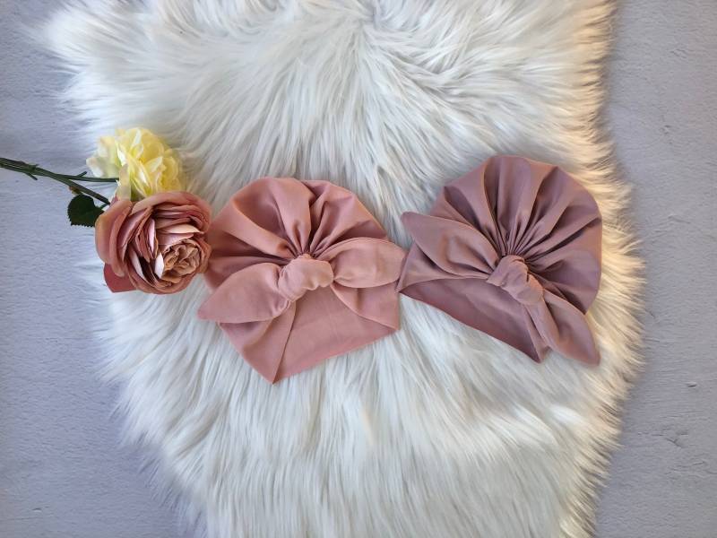 Baby Babyturbanmütze Mädchen Mütze Kind Mit Schleife Altrosa von MitLiebezumFaden