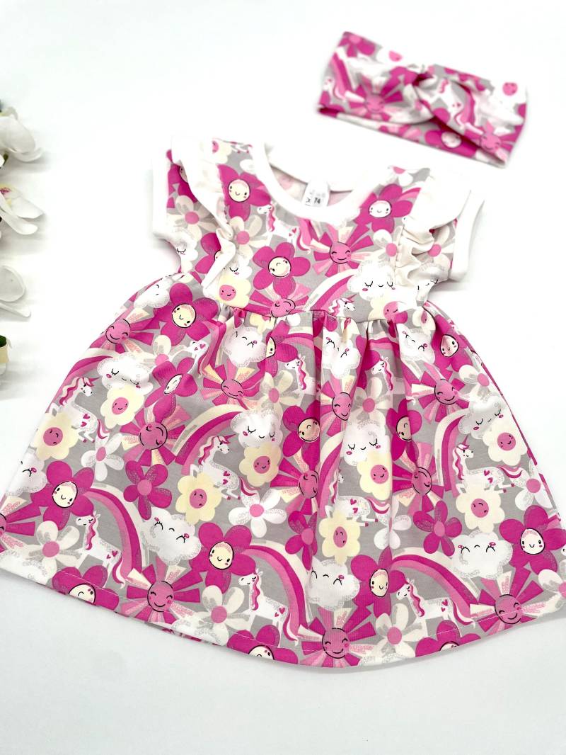 Girly Sweater Kleid/Sommerkleid Mit Haarband Für Mädchen/ Zauberstoff Der Sich Bei Uv Licht Verändert Taufkleid von MitLiebezumFaden