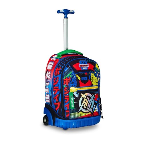 Mitama Trolley Run Schule Mysterious Warriors mit Doppelfach, Blau und Orange, Grundschule und Freizeit, Kinder Jungen, blau, Taglia Unica, trolley von Mitama