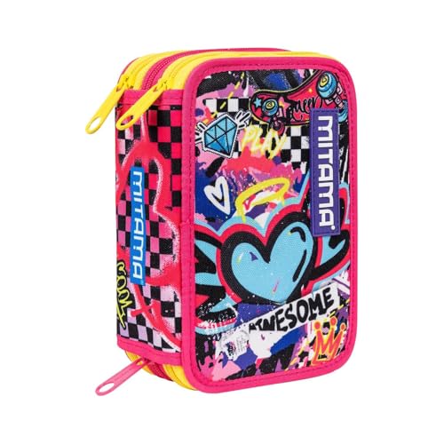 Mitama Urban Queen Federmäppchen mit 3 Fächern, mit Filzstiften, Bleistiften, Buntstiften usw. von Mitama