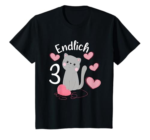 Kinder Süße Katze Geburtstagshirt Endlich 3 Jahre Mädchen T-Shirt von Mitbringsel Geburtstag 3 Jahre Mädchen Deko Shirts
