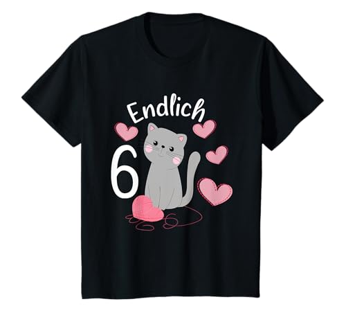 Süße Katze Geburtstagshirt Endlich 6 Jahre Mädchen T-Shirt Süße Katze Geburtstagshirt Endlich 6 Jahre Mädchen T-Shirt von Mitbringsel Geburtstag 6 Jahre Mädchen Deko Shirts