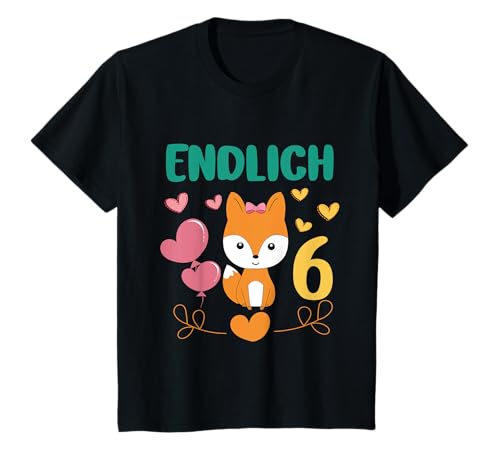 Kinder Süßer Fuchs Geburtstagshirt Endlich 6 Jahre Mädchen T-Shirt von Mitbringsel Geburtstag 6 Jahre Mädchen Deko Shirts