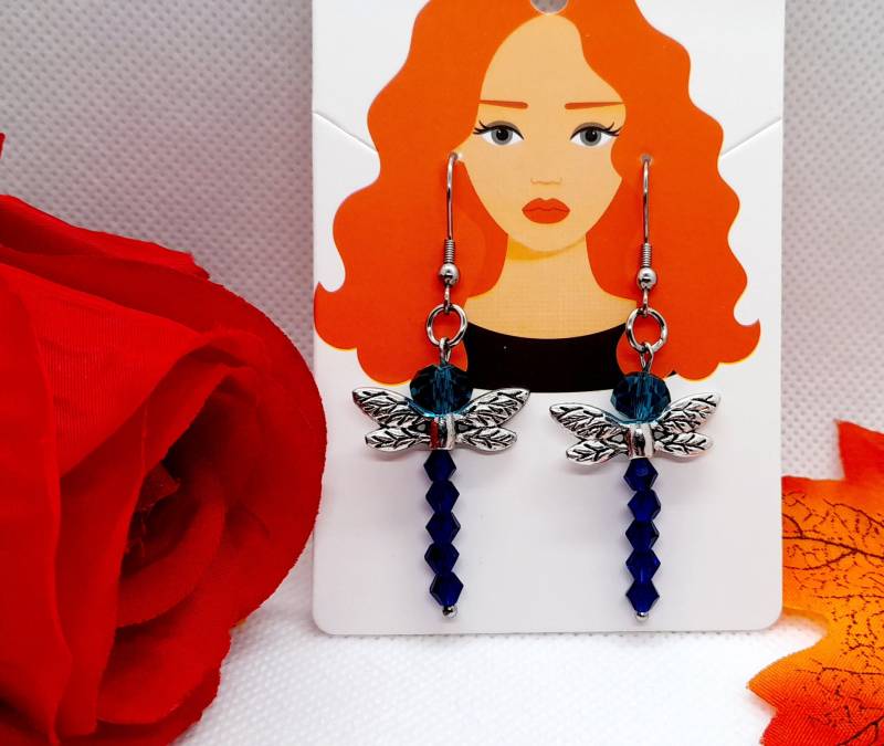 Damen Ohrringe | Libellen Dunkelblau/Hängeohrringe /Glänzend/ von MitbringselBoutique