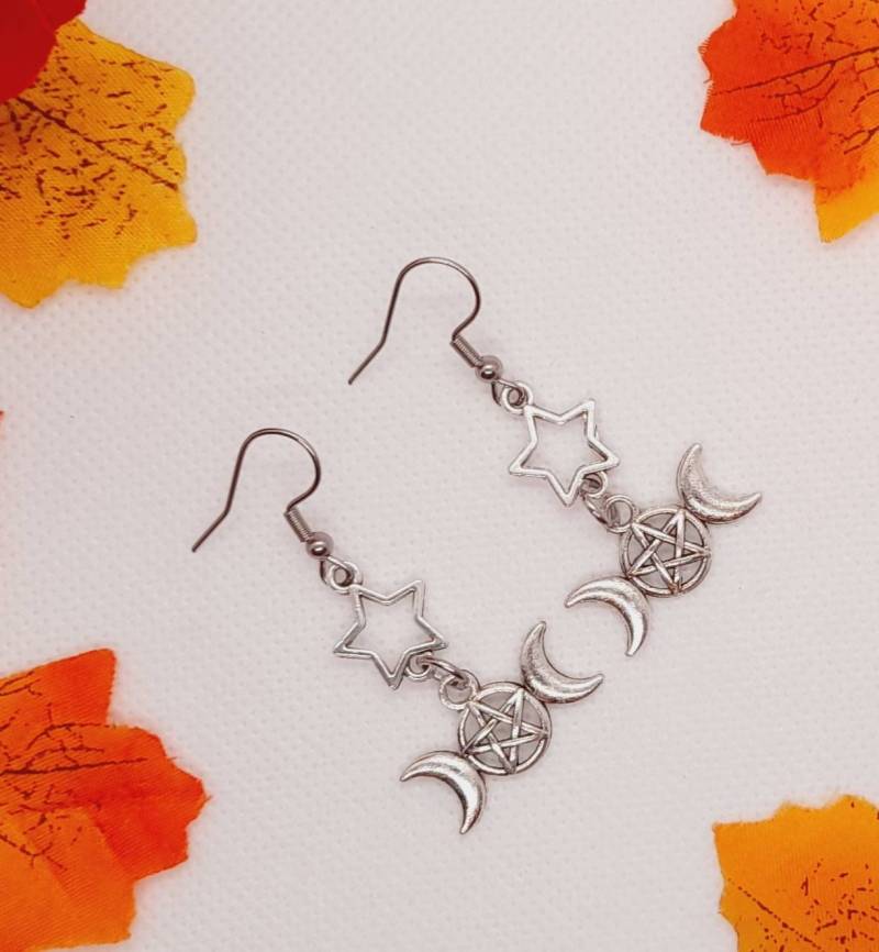 Halbmond Ohrringe, Stern Gothic Hängeohrringe, Edelstahl Lange Sommer Ohrringe von MitbringselBoutique