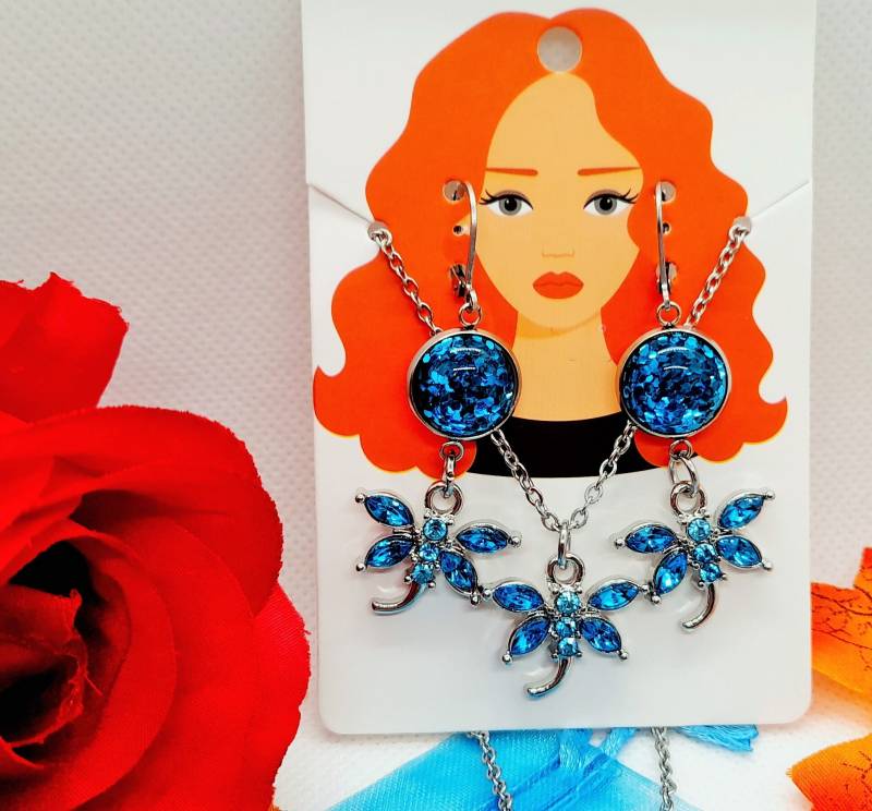 Handgefertigtes Schmuckset(LibellenTürkisfarbe , Weihnachtsgeschenk , Libelle von MitbringselBoutique